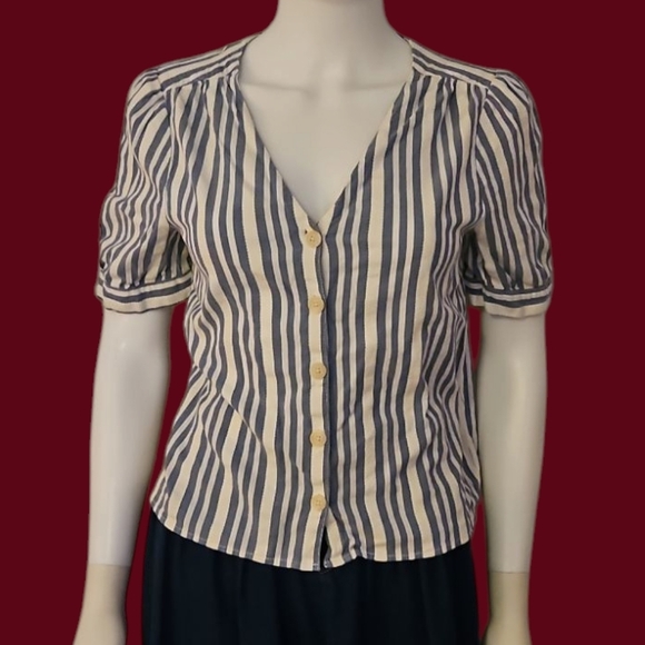 MADEWELL Striped Plaza Coastal Button-Up Women's Cropped Top - Picture 1 of 13